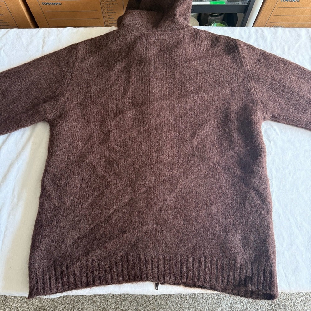 Full Zip Hooded Wool Sweater Mens Large Brown Western Native Cowichan Heavy - Picture 8 of 13